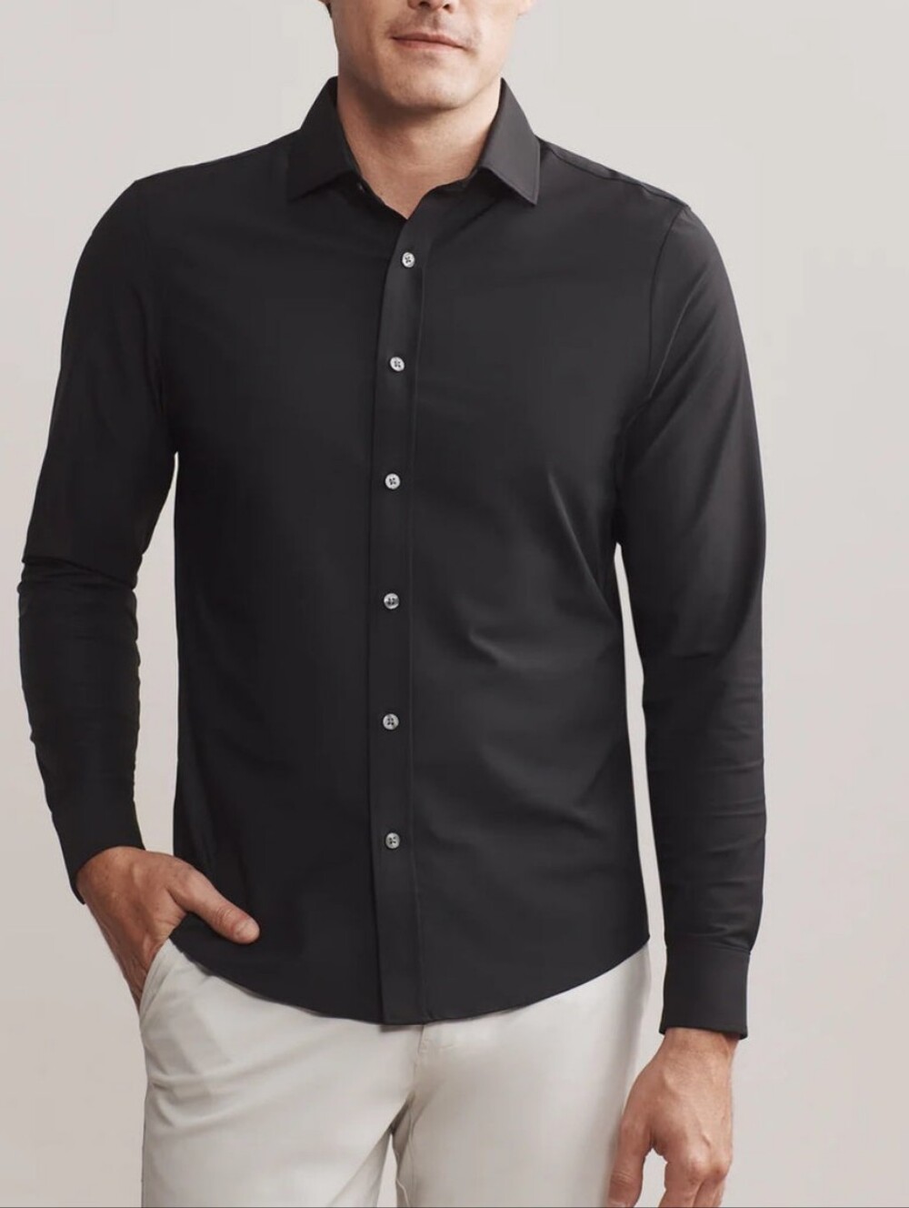 Rhone Classic Fit Commuter LS Shirt Solid Black Italian Fabric